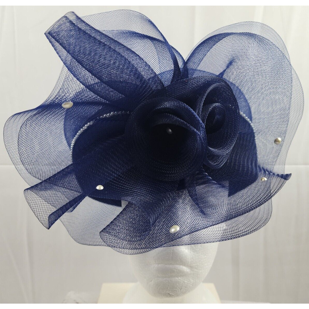 Designed by Sylvia, NY & St. Louis, Royal Blue Tule w/Faux Pearl Women's Hat USA